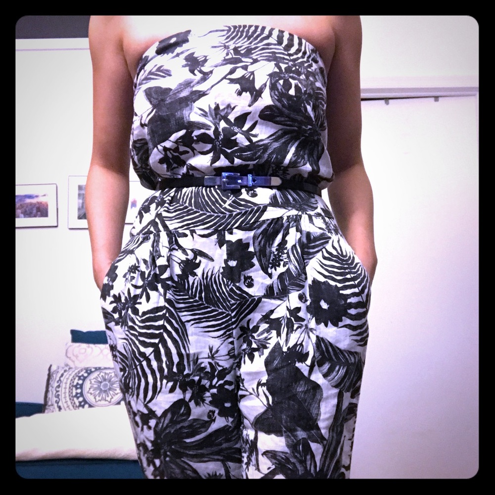 Zara 0-2 XS Jumpsuit black and white bohemian